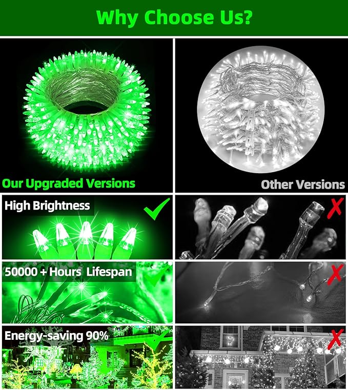 1500 LED Chrstmas Lights, 470ft Outdoor Christmas String Lights with 12 Modes, Green LED String Lights with Timer Dimmable Waterproof for Tree Fence Garden Xmas Wedding Party Decor Green