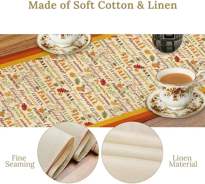 Fall Pumpkin Table Runner Rustic Farmhouse Mushrooms Leaves Berries Lanterns Thanksgiving Theme Home Decor for Farmhouse Indoor Outdoor Party Holiday Dining Kitchen Restaurant Cafe W13xL108in