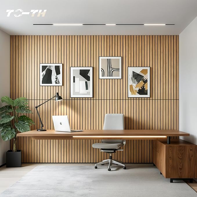 TO-TH Wood-Look Acoustic Wall Panels, 10 Pack 47.2” x 23.6” Acoustic Panels, Decorative Sound Absorbers Sound Dampening Panels for Home, Office, Basement, Teak