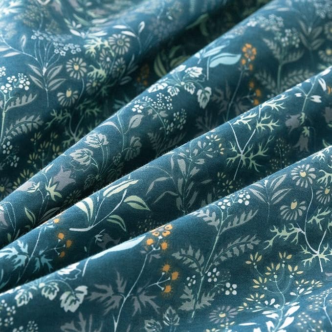 EAVD Botanical Floral Duvet Cover King Soft 100% Cotton Floral Blue Duvet Cover Set Chic Shabby Floral Bedding Set Garden Style Blue Floral Comforter Cover with Zipper Closure 4 Ties