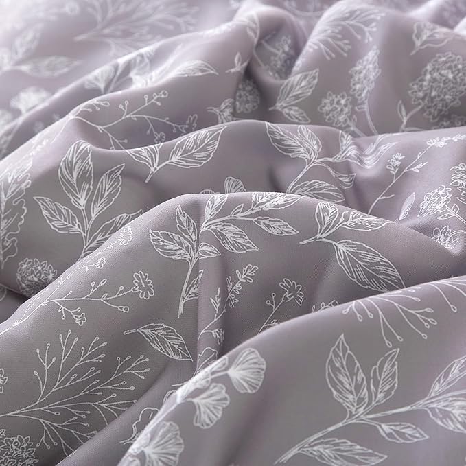 EAVD Fresh Vintage Grey Floral Duvet Cover King Soft Cotton Chic Shabby Garden Floral Bedding Set with 2 Pillowcases Reversible Floral Botanical Duvet Cover with Zipper Closure