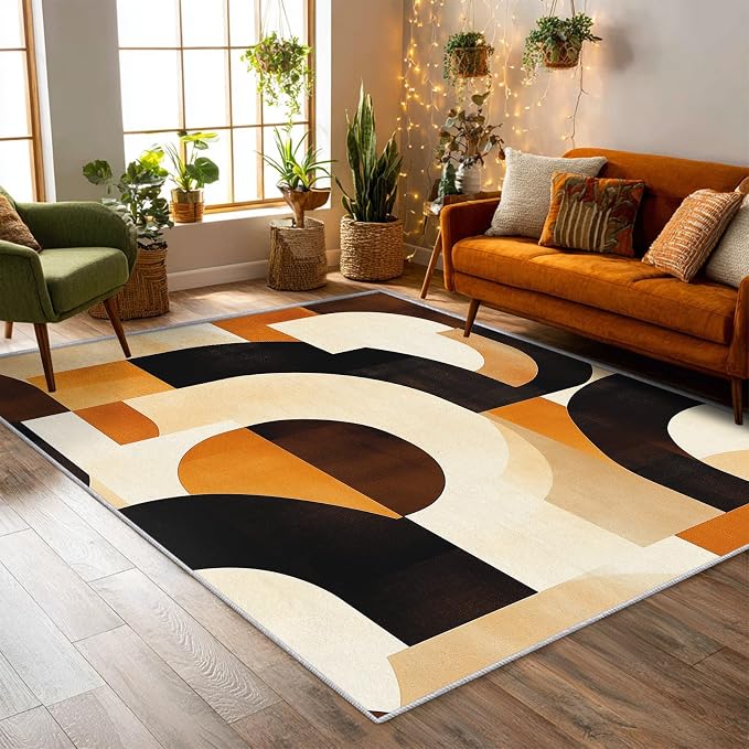 Mid Century Modern Rugs for Bedroom Decor, 3x5 ft, Abstract Geo Area Rugs for Living Room, Soft Non Slip Washable MCM Geometric Carpet Home Decorations Dt-Ghf-28