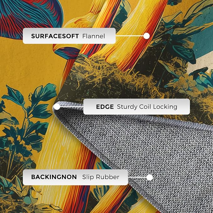 Mushroom Rugs for Home Decor, 3x4 ft, Mid Century Boho Sun Area Rugs for Living Room, Soft Non Slip Washable Retro Trippy Mushroom Carpet Bedroom Decorations Dt-Ghf-69
