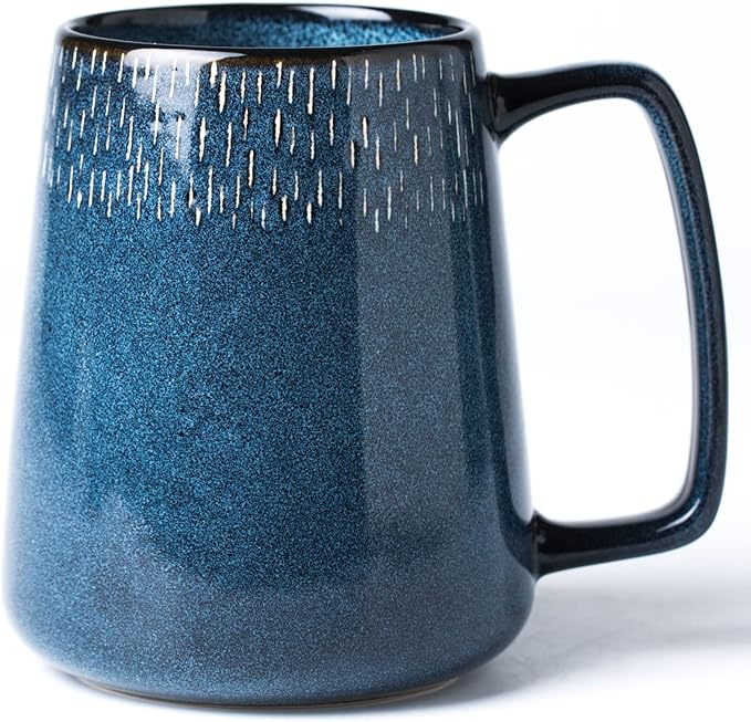 HYTYSKAR 24 OZ Extra Large Ceramic Coffee Mug, Jumbo Coffee Mugs, Big Tea Cups with a Large Handle for Office and Home, Microwave and Dishwasher Safe (24 OZ Star Blue)