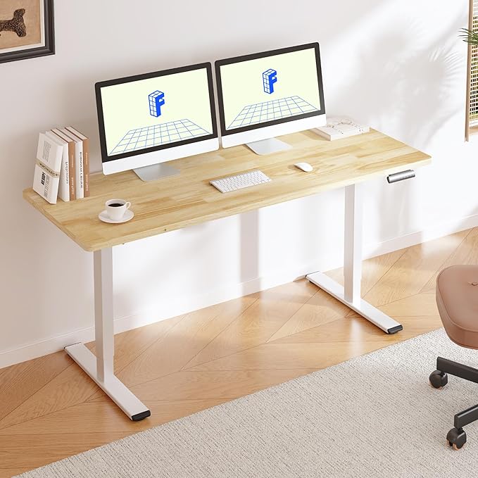 FLEXISPOT E3 Solid Wood Dual Motor 71 x 30 Electric Standing Desk Sit Stand Desk, Holds 220 lbs, Adjustable Height w/Memory Presets, Butcher Block Rubberwood Desktop & White Frame, Ships in 2 Boxes