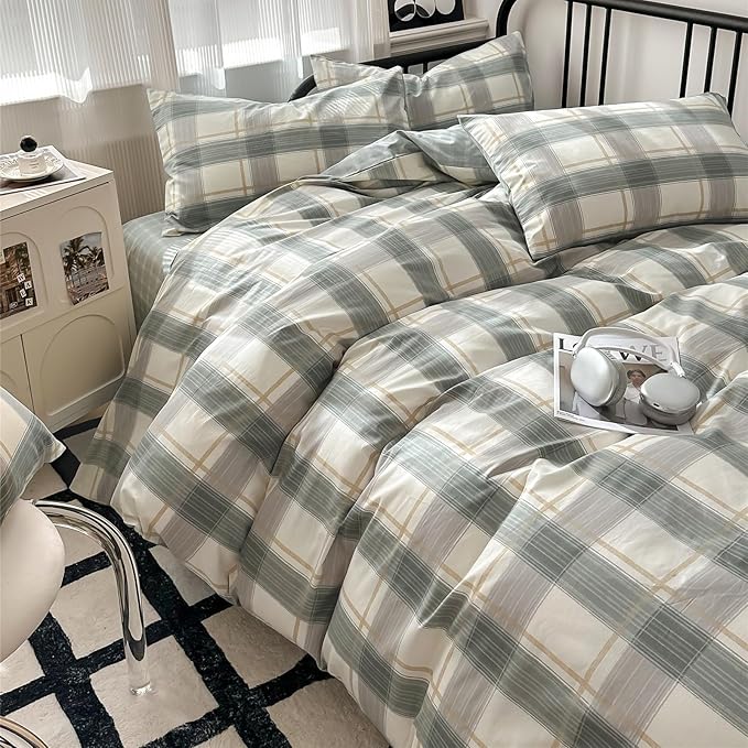 LifeTB Twin XL Comforter Set Geometric Checkered Plaid Bedding Comforter for All Seasons Boho Farmhouse Checkered Pattern Comforter Set Soft Lightweight Bedding Set for Men Boys Twin XL Size
