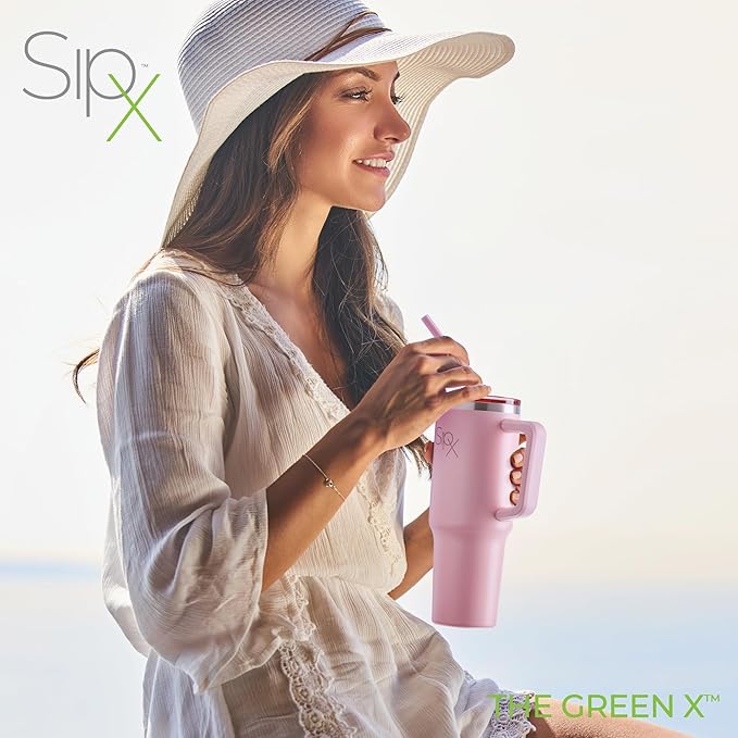 SIPX™ 30 oz Insulated Tumbler with Handle & Straw – Vacuum Insulated Stainless Steel, Leakproof, Cupholder Friendly – Perfect for Iced Coffee, Water & Travel – Pink