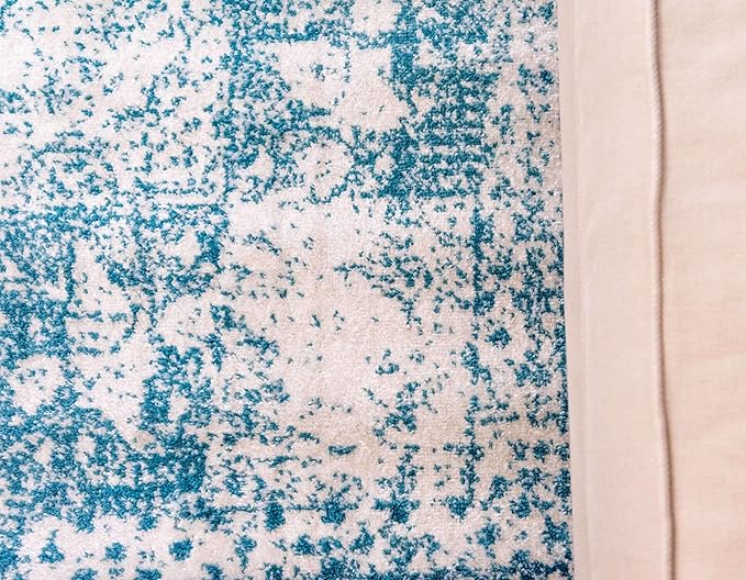 Unique Loom Bromley Collection Area Rug - Wells (8' x 11' Rectangle, Turquoise/ Ivory)