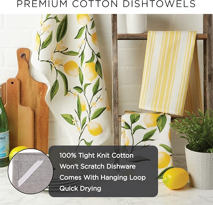 DII Cotton Dish Towel Set Damask Print, 18x28, Eggplant, 2 Count