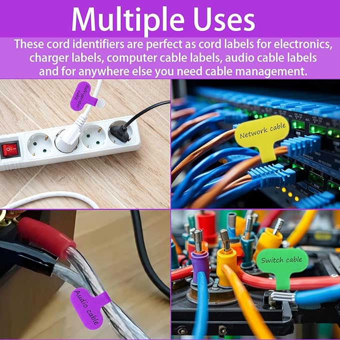 32 PCS Self-Adhesive Cable Labels, Multi Color Durable Write On Cord Label Wire Labels Computers Cable Management and Identification Waterproof Self-Adhesive Nylon Cables Label(8 Colors)