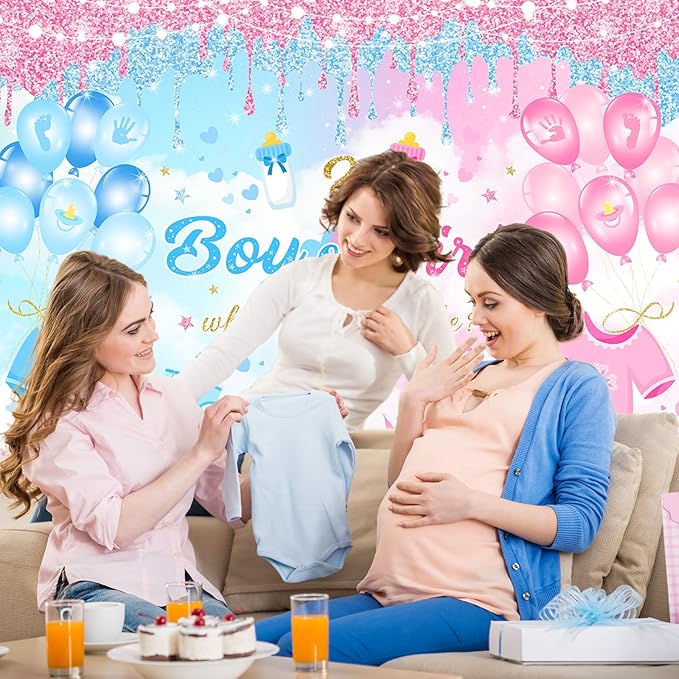 Avezano Gender Reveal Backdrop Boy or Girl What Will Baby Be Gender Reveal Party Decorations Pink Blue Balloon Background for Baby Shower Banner Supplies (7x5ft)