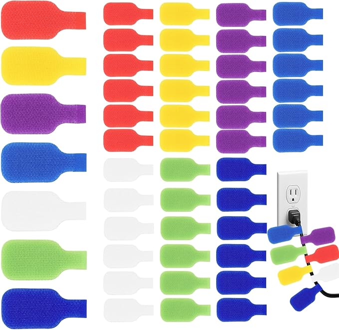 Cable Labels, 49 Cord Labels in Seven Colors, Can Be Handwritten and Reused, Suitable for The Identification of Various Wires and Cables