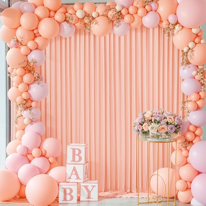 4 Panels Peach Backdrop Curtain for Parties Baby Shower Wrinkle Free Peach Photo Curtains Backdrop Drapes Fabric Decoration for Wedding Birthday Party 20ft(W) x 10ft(H)