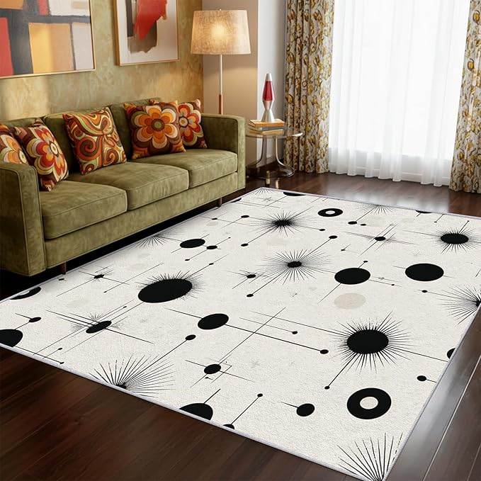 Starburst Rug Large 7x10 Retro Mid Century Modern Pattern Area Rugs for Living Room, Bedroom, Starburst Home Decor Accessories Indoor Carpet, Non Slip & Machine Washable