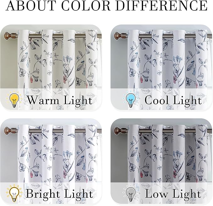 ChrisDowa 100% Blackout Floral Curtains 72 Inches Long 2 Panels for Bedroom Living Room Navy Blue Flower Patterned Room Darkening Thermal Insulated Soundproof Grommet Window Treatments Drapes,52X72