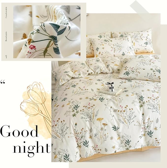 HighBuy Girl Yellow Floral Comforter Set Twin XL Vintage Botanical Comforter Set 3 Piece Boho Chic Fluffy Comforter for College Teen,1 Floral Comforter with 2 Pillowcases,All Season