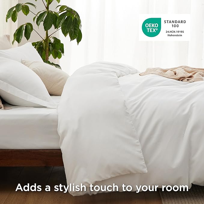 Bedsure Duvet Cover with Fitted Sheet Queen - Warm Deep Pocket, Hotel Luxury Soft Double Brushed Bedding Set with Zipper Closure, 1 Duvet Cover, 1 Fitted Sheet, 2 Pillow Shams, NO Comforter, White
