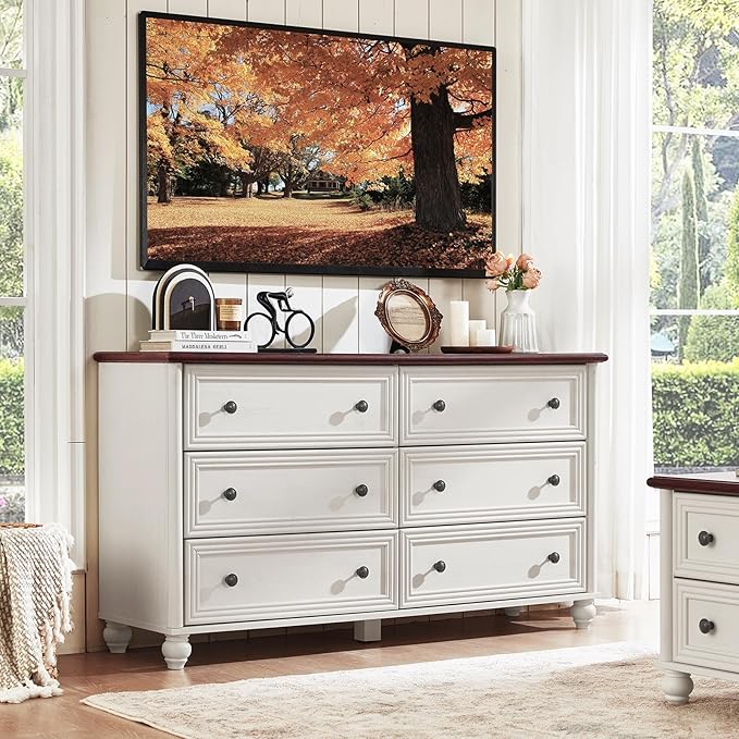 Dressers & Night Stand Set of 3, Wood 54'' Wide Dresser & 18'' Chest of Drawers, Roman Column 2 & 3 Drawer Nightstand Set of 2, Furniture 6 Drawer Dresser Suites for Bedroom Living Room, Hallway, Home