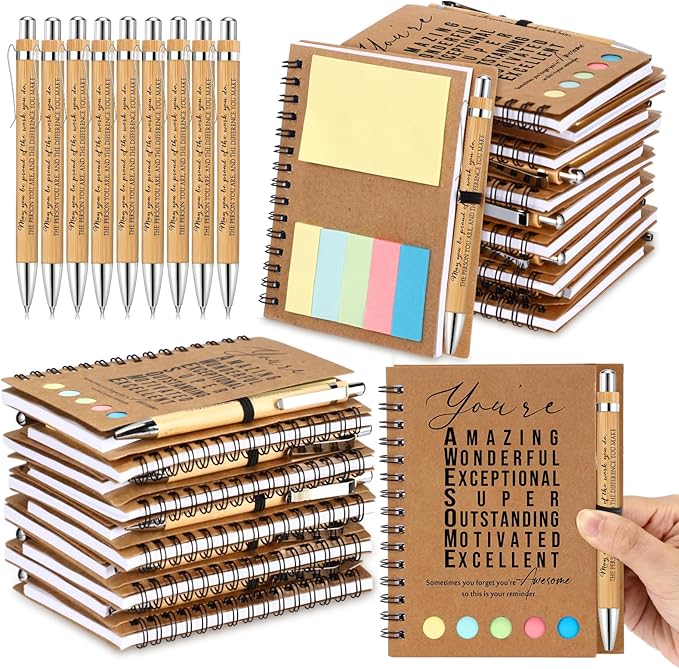 Jetec Inspirational Notebooks Bulk Spiral Notebook with Sticky Notepad Motivational Pens Valentines Day Gifts for for Employee Coworker Nurse Staff Teacher Nurse Volunteer(75 Sets,Amazing)