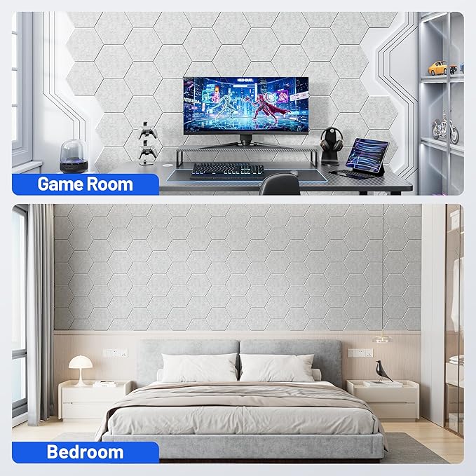 12 Pack Hexagon Acoustic Panels with Self-Adhesive, 12" X 10" X 0.4" Sound Proof Foam Panels for Walls, High Density Soundproof Wall Panels, Sound Dampening Panels for Home Studio Decor Office - Gray