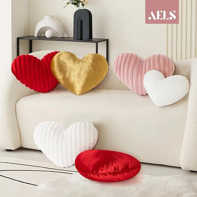 AELS Heart Shaped Pillow, 20 Inches Heart Decorative Throw Pillows, Love Pillows Cute Pillow, Valentines Day Decorations, Wedding Decor, Living Room Bedroom Nursery Decor, Shiny Red