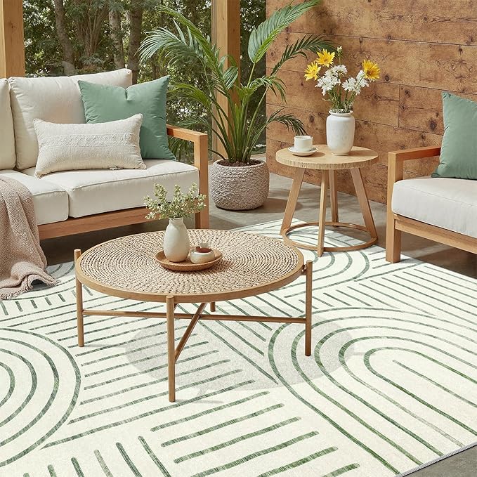 DCX Abstract Machine Washable 3x5 Rug, Sage Green Modern Accent Rug for Living Room, Soft Low Pile Non Slip Carpet, Kid & Pet Friendly Stain Resistant Rug for Bedroom Dining Room Office