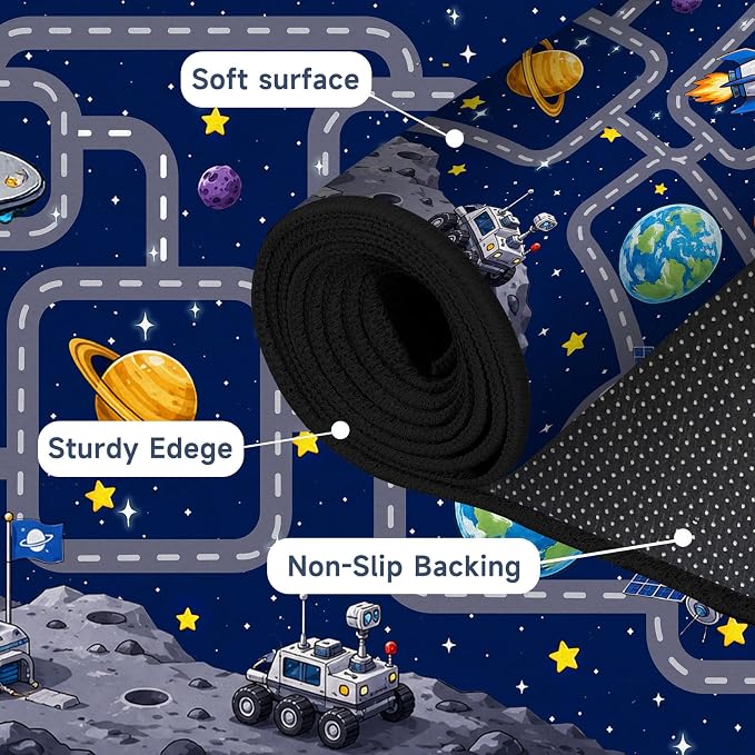 Outer Space Rug Astronaut Road Map Area Rug for Entryway Bedroom Living Room Nursery Kitchen Playroom Home Decor Washable Educational Floor Mat Galaxy Themed Carpet,2'x3'