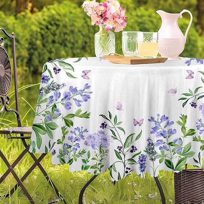 Eikione 60In Round Tablecloth, Floral Tablecloths Polyester Waterproof Stain Wrinkle Free, Indoor and Outdoor Table Cover for Kitchen Party Dining Table