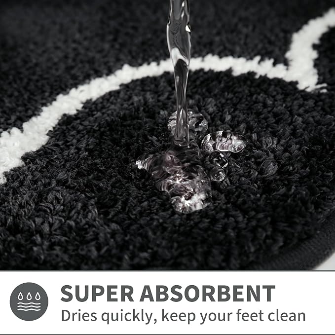 Scalloped Black Bathroom Rugs Mat,Shaggy Soft Non Slip Absorbent Quick Dry Bath Mats for Shower Room,Plush Microfiber Bath Rug for Bathroom Floor Carpet for Shower Tub Sink Bedroom,17"x47"