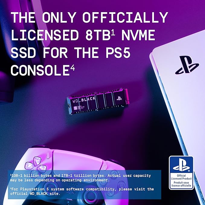 WD_Black 8TB SN850P NVMe M.2 SSD Officially Licensed Storage Expansion for PS5 Consoles, up to 7200MB/s, with heatsink - WDBBYV0080BNC-WRSN