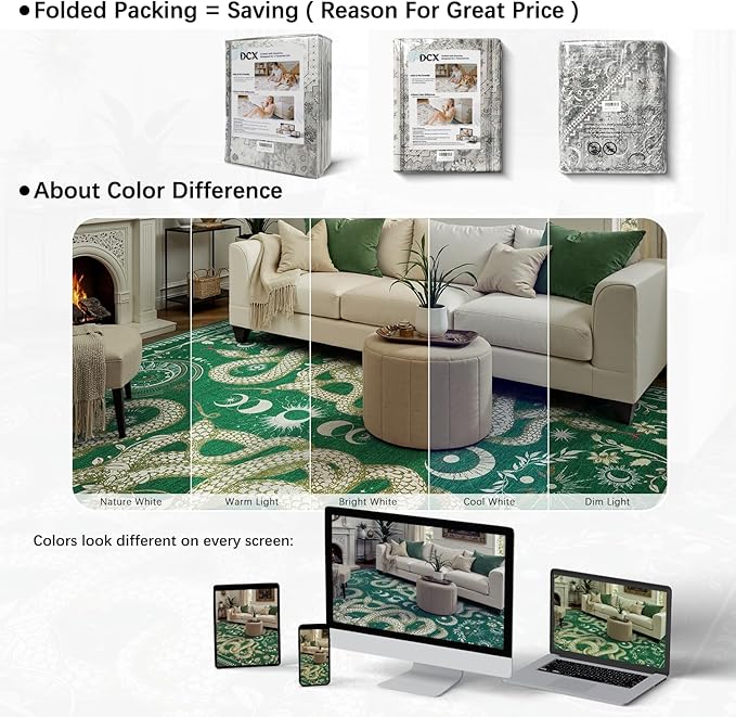 DCX Washable 2x6 Snake Runner Rug, Green Gothic Rug for Living Room, Soft Low Pile Carpet, Kid & Pet Friendly with Rubber Back Non Slip, Stain Resistant Rug for Bedroom Dining Room Office