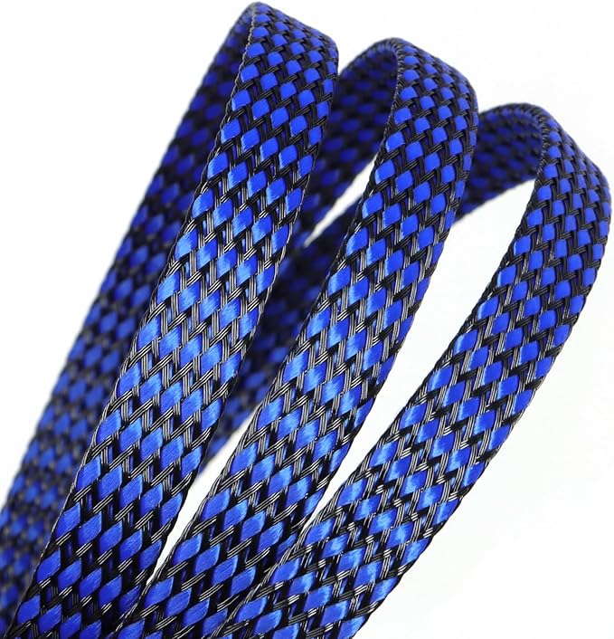 Braided Expandable Cable Sleeve, 25ft PP Cotton and PET Braided Cable Management, Flexible Mesh Wire Loom and Cable Protector for TV, Computer, Home Theater, Automotive (Blue, 5/16")