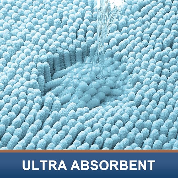 Smiry Luxury Chenille Bathroom Rugs 70x24, Extra Soft and Absorbent Shaggy Bath Mat, Machine Washable, Non-Slip Plush Carpet Runner for Tub, Shower, and Floor, Home Decor Accessories, Sky Blue