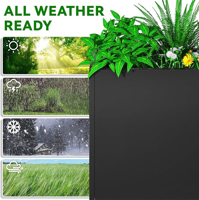 Tall Metal Planter Box, 36" L x 12" W x 26" H Large Outdoor Planters with Drainage & Adjustable Shelf, Heavy Duty Steel Rectangular Planter for Patio, Balcony, Indoor(Black)