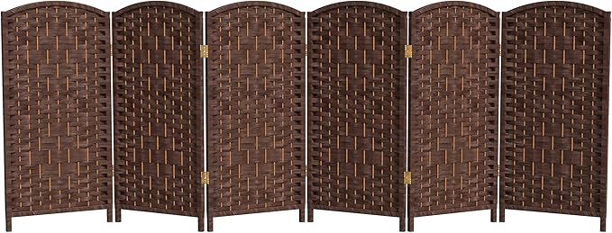 Red Lantern 3 ft. Short Diamond Weave Fiber Folding Screen - Dark Mocha - 6 Panel