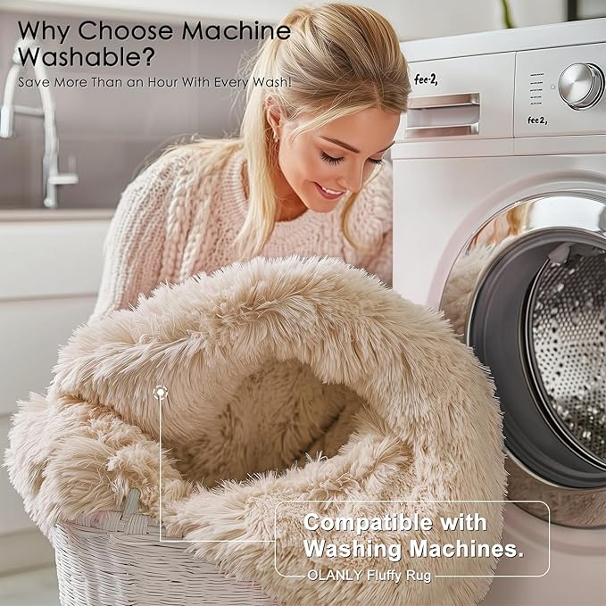 OLANLY 5x5 Area Rugs for Living Room Bedroom, Machine Washable Soft Fluffy Shaggy Bedside Rug, Indoor Floor Carpet for Kids Girls and Boys, Dorms, Nursery Rooms, Home Decor Aesthetic, Beige