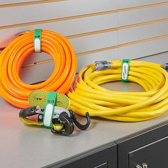 Wrap-It Storage Cinch-Straps, 18" 12 Pack (Green), Features Buckle and Write on Label for Easy Cord Identification and Cable Management, Reusable Multi-Purpose Securing Cinch Straps