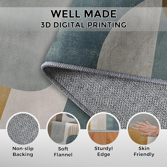 6x9 Mid Century Geometric Rugs for Bedroom Decor, Washable Mid Century Modern Pattern Area Rug, Living Room Home Decoration, Non Slip Soft Thin, Modern Abstract Decor Carpet PF-P 117