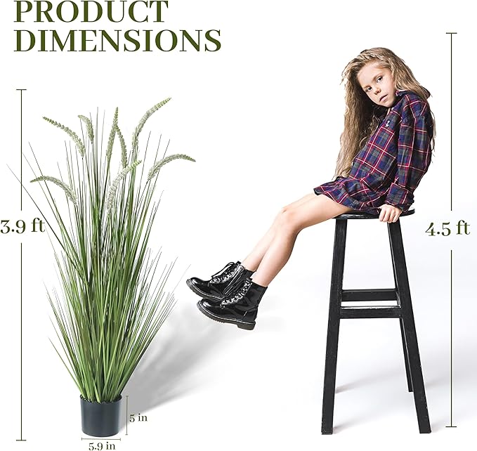 KOL 4ft Artificial Veronica Spiked Speedwell Grass, 47in Faux Veronica Spicata Flower, Tall Fake Reed Grass for Home Office Garden Wedding Decor, Indoor Outdoor Fake Plant, UV-Resistant, Yellow