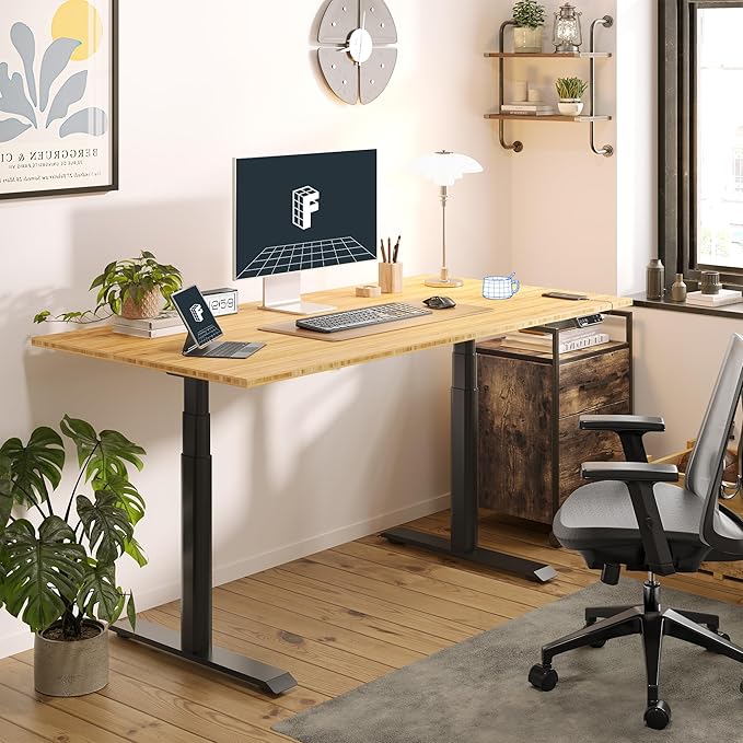 FLEXISPOT E6 Pro Oval Leg Dual Motor 3 Stages Bamboo Whole-Piece Electric Standing Desk 72x30 Inch Board Height Adjustable Electric Sit Stand Up Desk (Black Frame + Bamboo Whole-Piece Desktop)