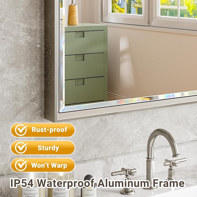 16x60 Inch Brushed Nickel Rectangle Full Length Mirror with Beveled Edges, Anti‑Rust Standing or Wall Mounted Full Body Mirror for Bedroom, Living Room, Entryway, Bathroom Wall