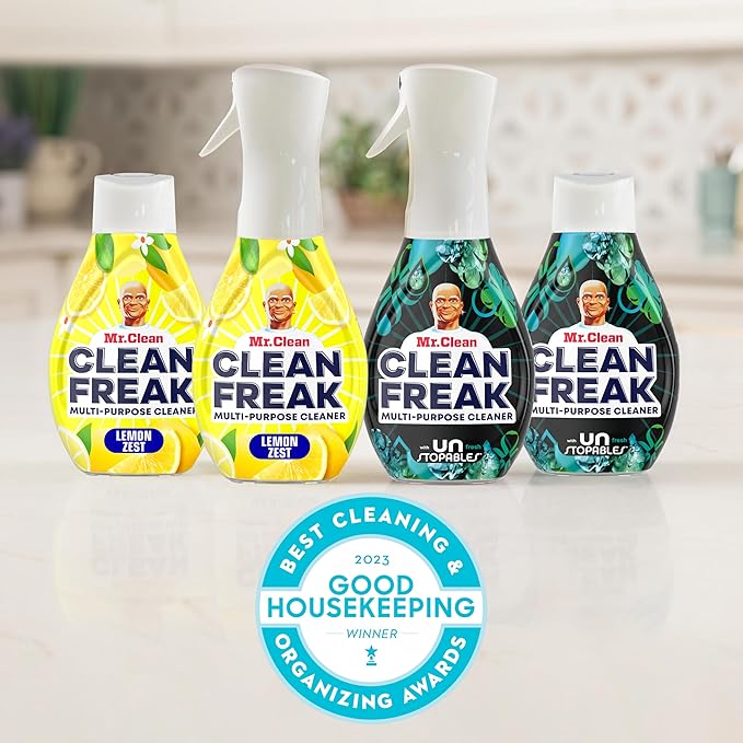 Mr. Clean Clean Freak Multi Surface Cleaning Spray, Deep Cleaning Mist Starter Kit and Refill Bundle, Lemon Zest Scent, 64 fl oz