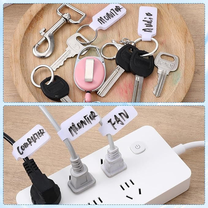 60 Pcs Cable Labels, White Nylon Self-Adhesive Wire Labels, Writable Reusable Cord Tags Electrical Panel Label Cables Markers for Electronics Computer Management and Identification, Home, Office