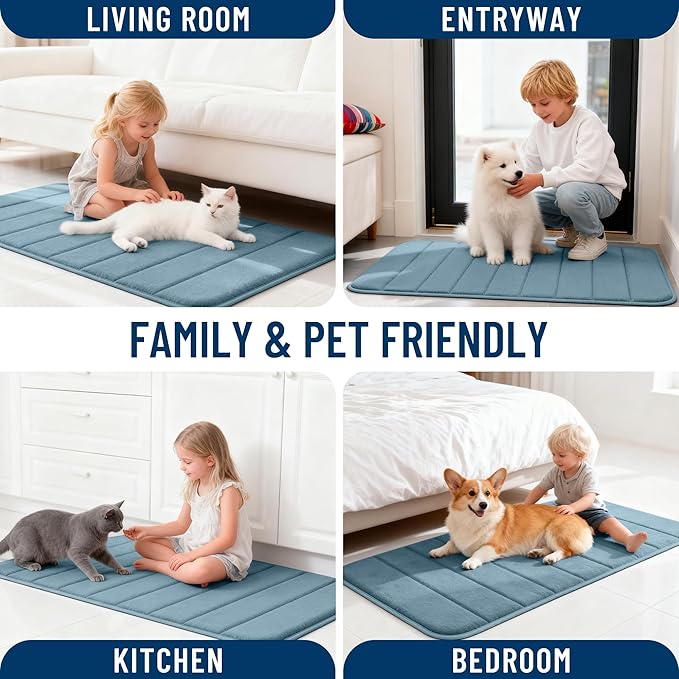 OLANLY Memory Foam Bath Mat 34x21, Super Soft Absorbent Bathroom Rugs, Quick Dry, Machine Washable Shower Floor Rugs, Bathmat Carpet, Bathroom Home Decor Accessories, Airy Blue