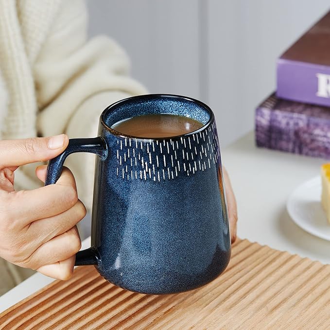 HYTYSKAR 24 OZ Extra Large Ceramic Coffee Mug, Jumbo Coffee Mugs, Big Tea Cups with a Large Handle for Office and Home, Microwave and Dishwasher Safe (24 OZ Star Blue)