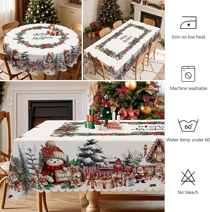 Eikione Retangular Tablecloth 152x220inch, Christmas Tablecloth Waterproof and Wrinkle-Free, Table Covers, Winter Decorations for Home Dining Floral