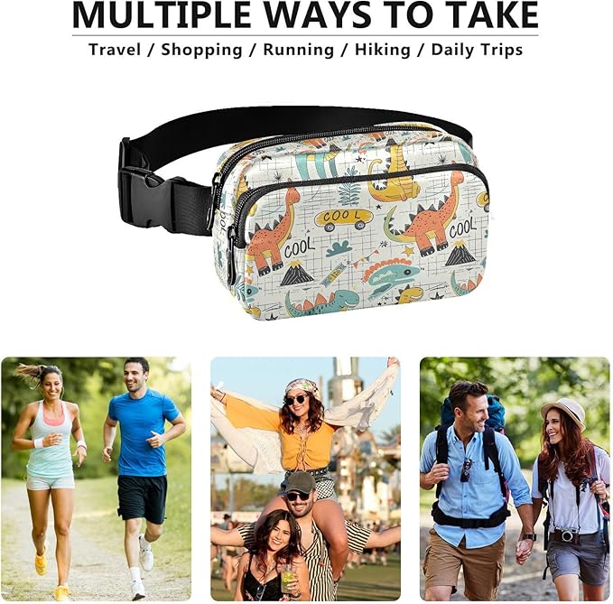 Cute Dinosaurs Fanny Pack for Women Men Water Resistant Fashion Waist Packs with Adjustable Strap Belt Bag for Travel Workout Jogging Hiking 21219910