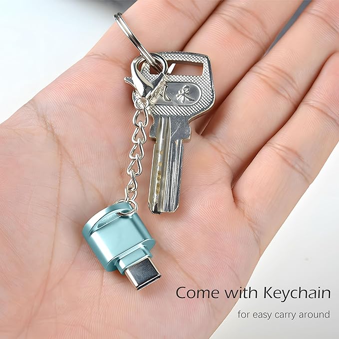 USB C Micro SD Card Reader for Android Phone, Camera, Laptop with Keychain, Mini Metal Type-C Card Reader (Bule)