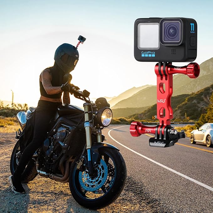 HSU (7 Pcs) All Aluminum Alloy Extension Arm Kit Metal Pole Mount Helmet Stick Extension Arm Mount for GoPro Hero 13/12/11/10/9/8/7/6/5 Black, DJI Osmo Action and More (11.8”/6.5”/3.3”) (Red)