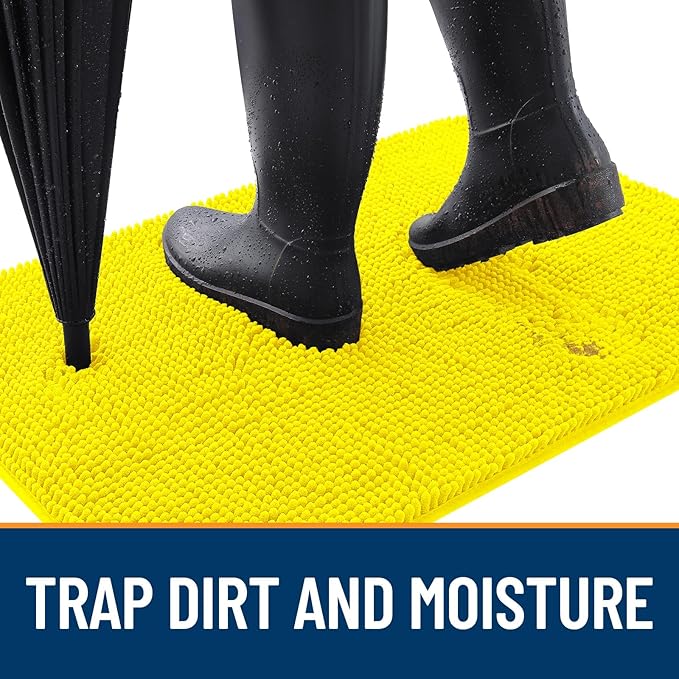 OLANLY Dog Door Mat for Muddy Paws 44x24, Absorbs Moisture and Dirt, Absorbent Non-Slip Washable Doormat, Quick Dry Chenille Mud Mat, Entry Indoor Entryway Carpet for Inside Floor, Lemon Yellow
